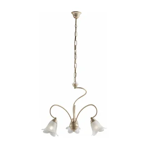 Lustre Alice ivoire, déco or antique, verre albâtre d.14, 3 lumières d.50 cm, idéal salle à manger vintage