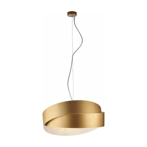 Astro Suspension en fer laqué blanc décor or antique et câble en acier réglable 2 lumières 122 d.46 BL207-2-BOR