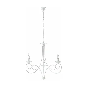 Alma Lustre en fer laqué blanc décoration effet shabby chic 3 lumières 120 d.50 BL130-3-BCO