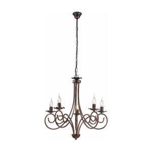 Alma Lustre en fer laqué noir décor cuivre antique 5 lumières 120 d.57 BL130-5-NR