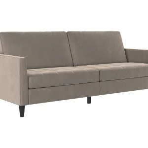 3-zits slaapbank in taupe fluweel 3-zits slaapbank in taupe fluweel