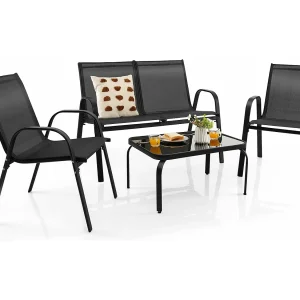 4-delige tuinmeubelset, balkonmeubels, terrasmeubels, zitgroep voor 4 personen, tuingarnituur incl. 2 stoelen, bank en tafel, voor tuin, balkon, terras ZB33834 4-delige tuinmeubelset, balkonmeubels, terrasmeubels, zitgroep voor 4 personen, tuingarnituur incl. 2 stoelen, bank en tafel, voor tuin, balkon, terras ZB33834
