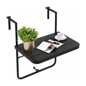 Balkontafel om op te hangen, inklapbare balkonhangtafel met 3-traps verstelbare hoogte, klaptafel, hangtafel, voor balkonleuningen, 60 x 40 cm, zwart ZB33211