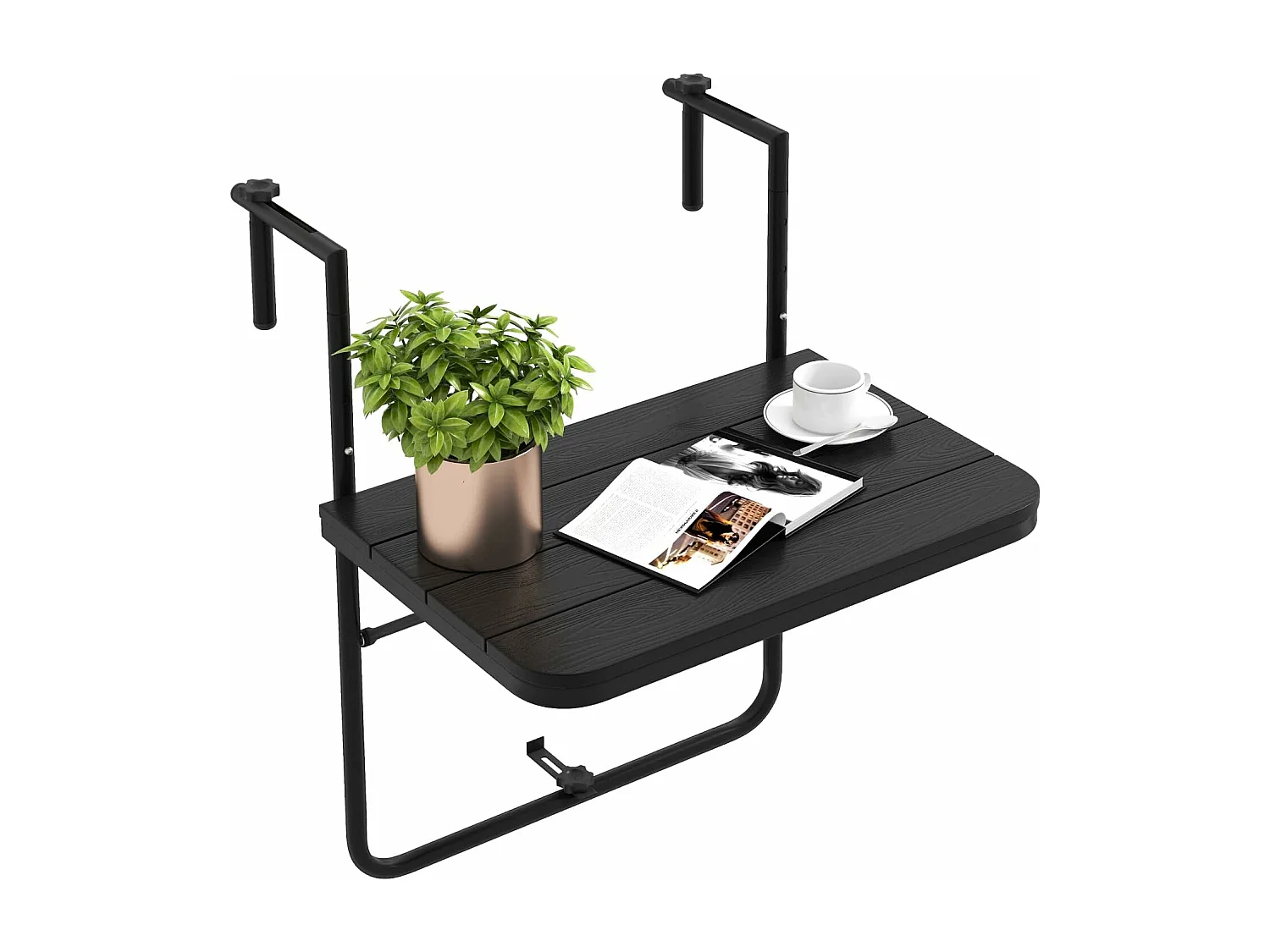 Balkontafel om op te hangen, inklapbare balkonhangtafel met 3-traps verstelbare hoogte, klaptafel, hangtafel, voor balkonleuningen, 60 x 40 cm, zwart ZB33211