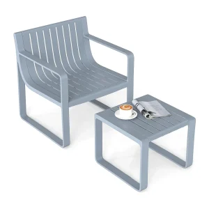 2-delige tuinmeubelset, weerbestendige balkonset van PP, balkonmeubelset, tuinstoel met tafel, terrasmeubels, tuinset, zitgroep grijs ZB33173 2-delige tuinmeubelset, weerbestendige balkonset van PP, balkonmeubelset, tuinstoel met tafel, terrasmeubels, tuinset, zitgroep grijs ZB33173
