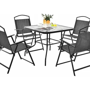 5-delige tuinmeubelset, terrasmeubelen incl. 4 klapstoelen, 1 tafel met parasolgat, tuingarnituur voor 4 personen, zitgroep, zitmeubelen ZB33436 5-delige tuinmeubelset, terrasmeubelen incl. 4 klapstoelen, 1 tafel met parasolgat, tuingarnituur voor 4 personen, zitgroep, zitmeubelen ZB33436