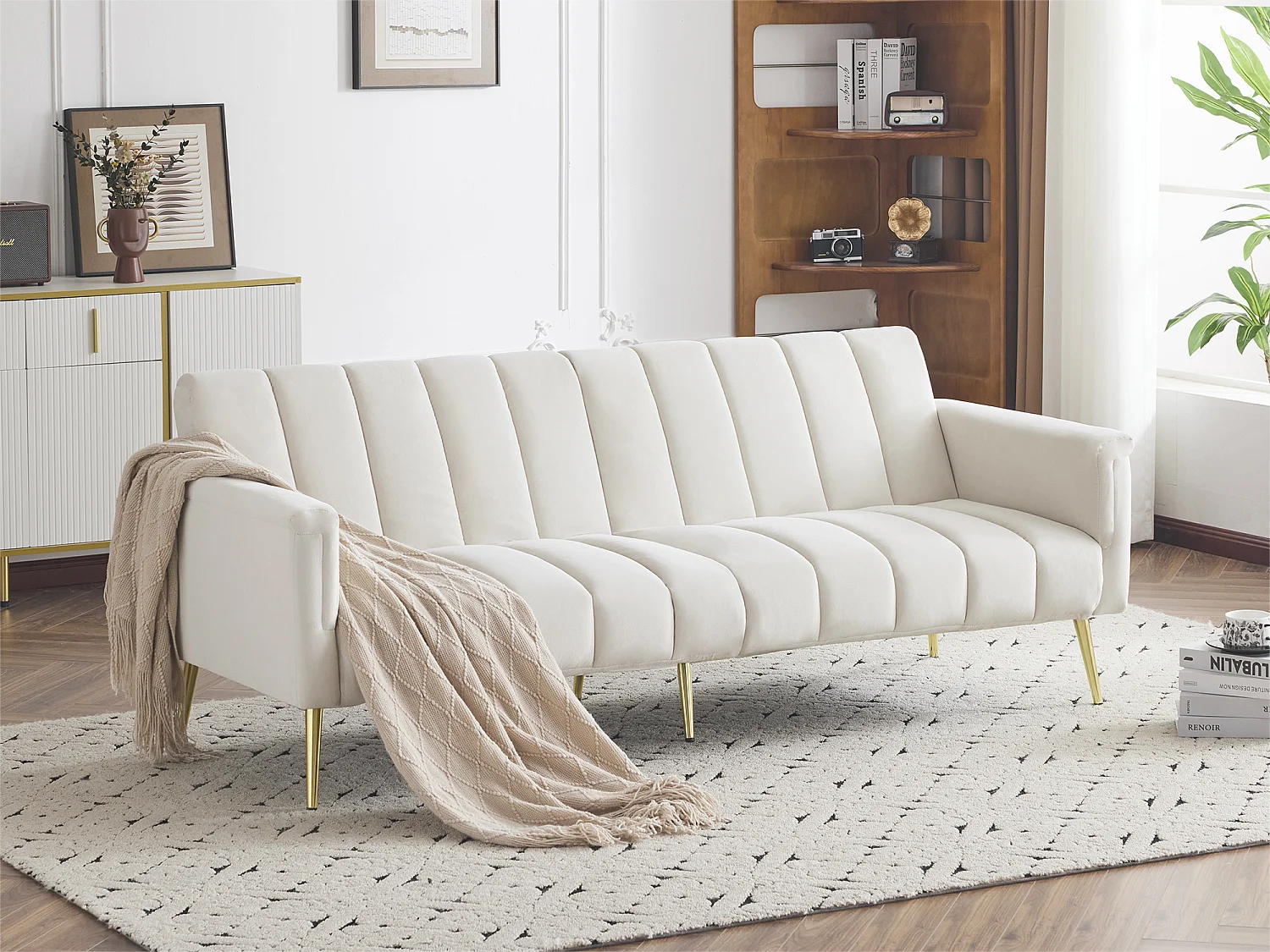 3-zits slaapbank in fluwelen stof – Beige