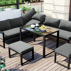 7-zits modulair aluminium tuinmeubel – een verstelbare ligstoel – 2 banken, 2 krukken en 1 tafel – Grijs 7-zits modulair aluminium tuinmeubel – een verstelbare ligstoel – 2 banken, 2 krukken en 1 tafel – Grijs