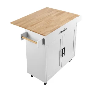 89,9 cm Keukeneilandwagen, Opbergkast met Lade en Standaard, Wit