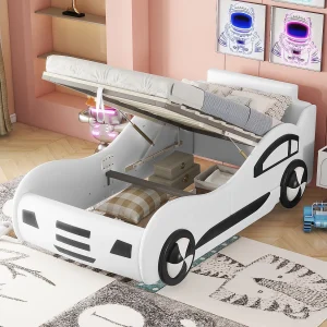 Kinderautobed met opbergbox – 90 x 200 cm – kunstleer – Grijs Kinderautobed met opbergbox – 90 x 200 cm – kunstleer – Grijs