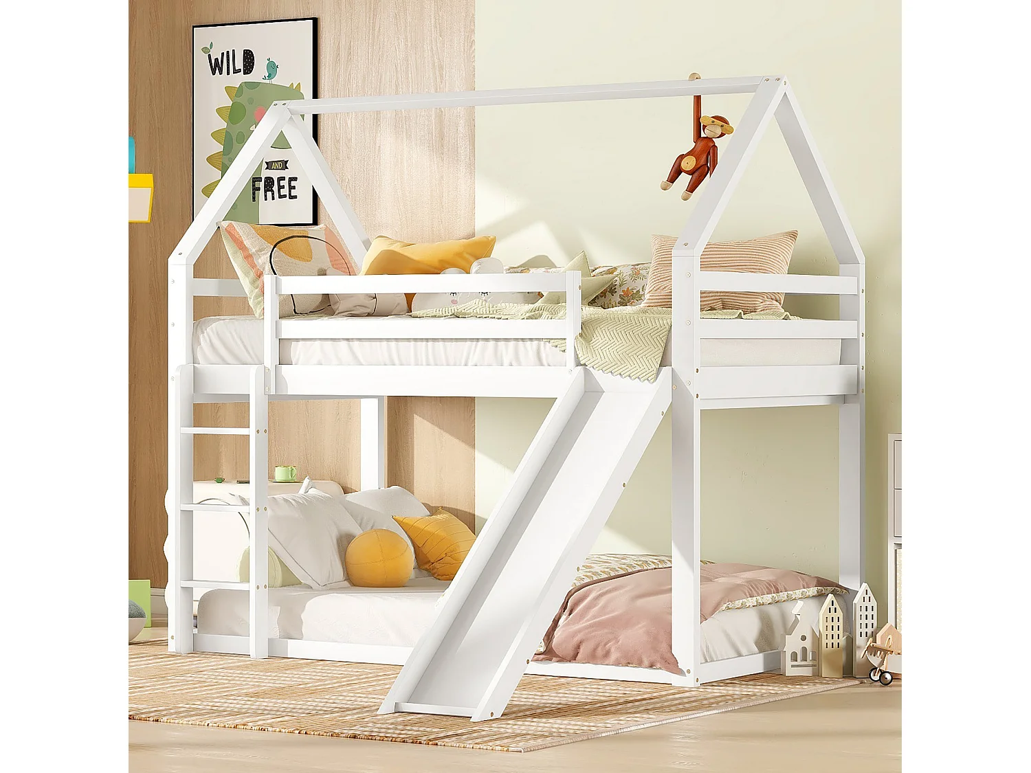 Stapelbed – 2 x 90 x 200 cm – ladder en glijbaan – lattenbodem – wit