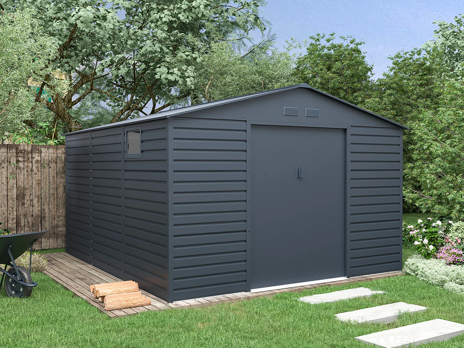 Metalen tuinhuisje van antracietgrijs gegalvaniseerd staal, 13,12 m² ADELMO