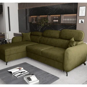 AX LIVING Hoekbank L vorm Ribella 265cm in Olijfgroen Bedfunctie L AX LIVING Hoekbank L vorm Ribella 265cm in Olijfgroen Bedfunctie L