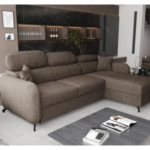 AX LIVING Hoekbank L vorm Ribella 265 cm in Bruin met Slaapfunctie R AX LIVING Hoekbank L vorm Ribella 265 cm in Bruin met Slaapfunctie R