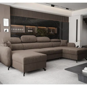 AX LIVING Hoekbank U vorm Ribella 345 cm in Bruin met Bedfunctie AX LIVING Hoekbank U vorm Ribella 345 cm in Bruin met Bedfunctie