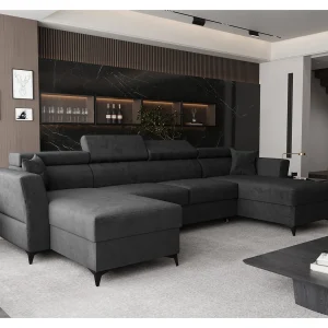 AX LIVING Hoekbank U vorm Ribella 345 cm – antraciet met slaapfunctie