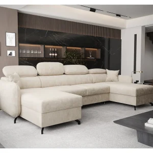 AX LIVING Hoekbank U vorm Ribella 345 cm in Beige met Bedfunctie AX LIVING Hoekbank U vorm Ribella 345 cm in Beige met Bedfunctie