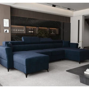 AX LIVING Hoekbank U vorm Ribella 345 cm marineblauw met slaapfunctie AX LIVING Hoekbank U vorm Ribella 345 cm marineblauw met slaapfunctie