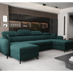 AX LIVING Hoekbank U vorm Ribella 345 cm in Turkoois met Bedfunctie AX LIVING Hoekbank U vorm Ribella 345 cm in Turkoois met Bedfunctie