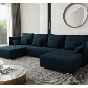 AX LIVING u vorm bank Florinna 345 cm – blauw met bed en opberging AX LIVING u vorm bank Florinna 345 cm – blauw met bed en opberging