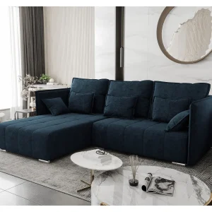 AX LIVING Florinna blauwe kleine hoekbank – 248 cm met slaapfunctie AX LIVING Florinna blauwe kleine hoekbank – 248 cm met slaapfunctie