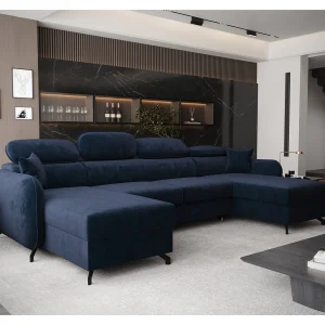 AX LIVING Hoekbank U vorm Ribella 345 cm in Marineblauw met Bedfunctie AX LIVING Hoekbank U vorm Ribella 345 cm in Marineblauw met Bedfunctie