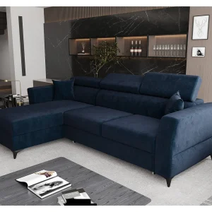 AX LIVING Hoekbank Ribella 265 cm – marineblauw met slaapfunctie L AX LIVING Hoekbank Ribella 265 cm – marineblauw met slaapfunctie L