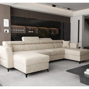 AX LIVING Hoekbank U vorm Ribella 345 cm – beige met opbergruimte