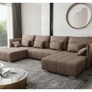 AX LIVING u vorm bank Florinna 345 cm – lichtbruin met bedfunctie AX LIVING u vorm bank Florinna 345 cm – lichtbruin met bedfunctie