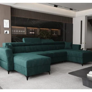 AX LIVING Hoekbank U vorm Ribella 345 cm – azuurblauw met slaapfunctie