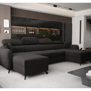 AX LIVING Hoekbank U vorm Ribella 345 cm in Grafiet met Bedfunctie AX LIVING Hoekbank U vorm Ribella 345 cm in Grafiet met Bedfunctie