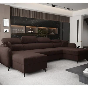 AX LIVING Hoekbank U vorm Ribella 345 cm in Chocolade met Bedfunctie AX LIVING Hoekbank U vorm Ribella 345 cm in Chocolade met Bedfunctie