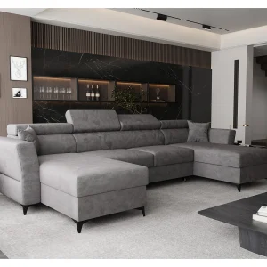 AX LIVING Hoekbank U vorm Ribella 345 cm – grijs met slaapfunctie AX LIVING Hoekbank U vorm Ribella 345 cm – grijs met slaapfunctie