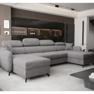 AX LIVING Hoekbank U vorm Ribella 345 cm in Grijs met Bedfunctie AX LIVING Hoekbank U vorm Ribella 345 cm in Grijs met Bedfunctie