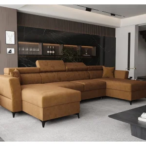 AX LIVING Hoekbank U vorm Ribella 345 cm – amber met slaapfunctie