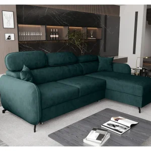 AX LIVING Hoekbank L vorm Ribella 265cm in Azurblauw met Bedfunctie R AX LIVING Hoekbank L vorm Ribella 265cm in Azurblauw met Bedfunctie R