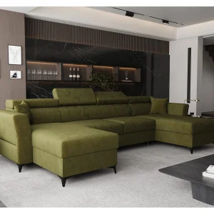 AX LIVING Hoekbank U vorm Ribella 345 cm – olijfgroen met slaapfunctie AX LIVING Hoekbank U vorm Ribella 345 cm – olijfgroen met slaapfunctie
