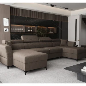 AX LIVING Hoekbank U vorm Ribella 345 cm – bruin met slaapfunctie AX LIVING Hoekbank U vorm Ribella 345 cm – bruin met slaapfunctie