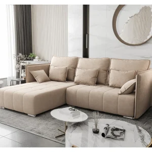 AX LIVING Florinna beige kleine hoekbank – 248 cm met slaapfunctie AX LIVING Florinna beige kleine hoekbank – 248 cm met slaapfunctie
