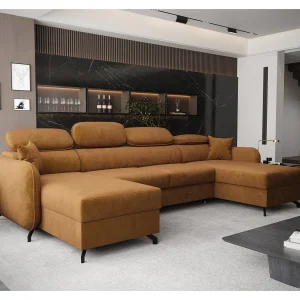 AX LIVING Hoekbank U vorm Ribella 345 cm in Amber met Bedfunctie AX LIVING Hoekbank U vorm Ribella 345 cm in Amber met Bedfunctie