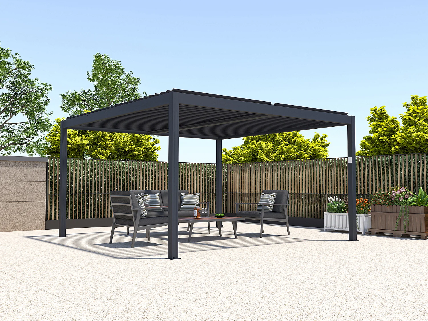 Zelfdragende elektrische pergola van aluminium met draaibare lamellen 15,6 m² antracietgrijs AMADORA