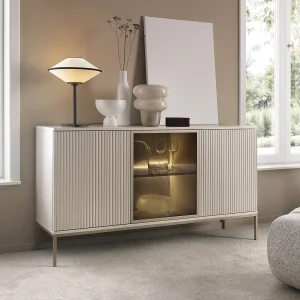 3-deurs dressoir met LED – 154 cm – grijs – TOSENA 3-deurs dressoir met LED – 154 cm – grijs – TOSENA