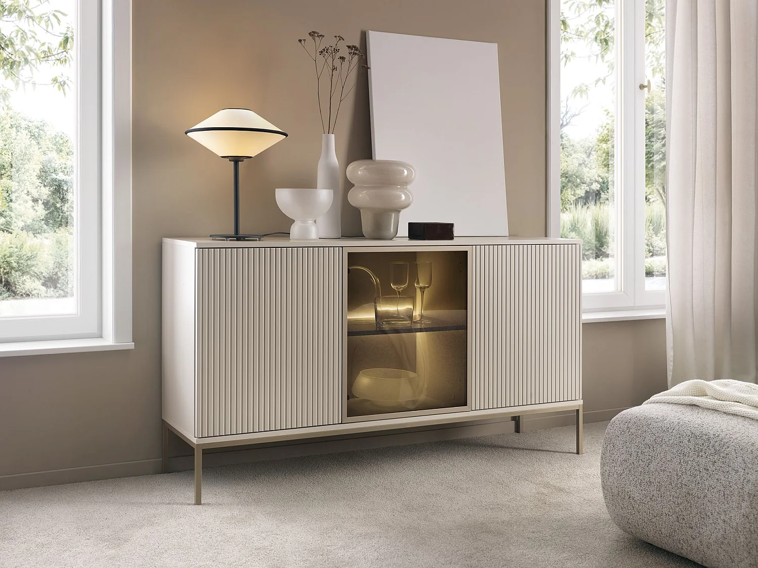 3-deurs dressoir met LED - 154 cm - grijs - TOSENA