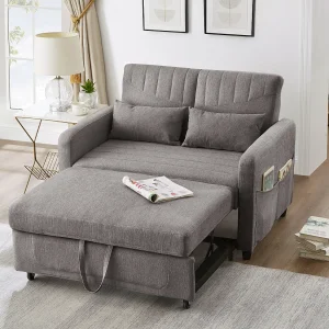 2-zits uitschuifbare slaapbank – 95 x 120 cm – verstelbare rugleuning – stof van katoen en linnen – grijs 2-zits uitschuifbare slaapbank – 95 x 120 cm – verstelbare rugleuning – stof van katoen en linnen – grijs
