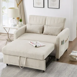 2-zits uitschuifbare slaapbank – 95 x 120 cm – verstelbare rugleuning – stof van katoen en linnen – beige 2-zits uitschuifbare slaapbank – 95 x 120 cm – verstelbare rugleuning – stof van katoen en linnen – beige