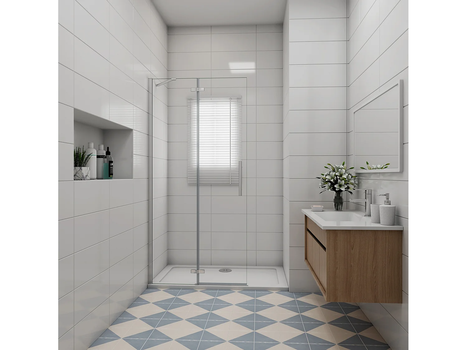 116x195cm Douchewand-Inloopdouche draaideur 6mm NANO EasyClean veiligheidsglas profiel van glanzend chroom.