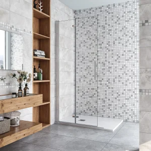 76x195cm Douchewand-Inloopdouche vouwdeur 6mm NANO EasyClean veiligheidsglas profiel van glanzend chroom.