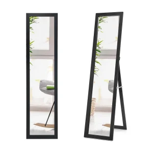 2-in-1 full-body spiegel, staande spiegel en wandspiegel met houten frame,37 x 155 cm, garderobespiegel voor slaapkamer, woonkamer en entree (zwart)TI88735 2-in-1 full-body spiegel, staande spiegel en wandspiegel met houten frame,37 x 155 cm, garderobespiegel voor slaapkamer, woonkamer en entree (zwart)TI88735