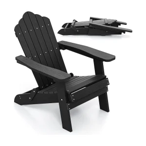 Adirondack Stoel inklapbaar,Adirondack stoel van kunststof, tuinstoel met hoge rugleuning en brede armleuningen voor tuin, terras (zwart)ZB34334 Adirondack Stoel inklapbaar,Adirondack stoel van kunststof, tuinstoel met hoge rugleuning en brede armleuningen voor tuin, terras (zwart)ZB34334