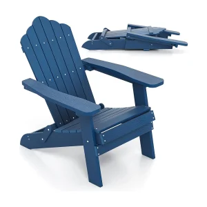 Adirondack Stoel inklapbaar, weerbestendige Adirondack stoel van kunststof, tuinstoel met hoge rugleuning en brede armleuningen voor tuin, terras(marine)ZB34334 Adirondack Stoel inklapbaar, weerbestendige Adirondack stoel van kunststof, tuinstoel met hoge rugleuning en brede armleuningen voor tuin, terras(marine)ZB34334